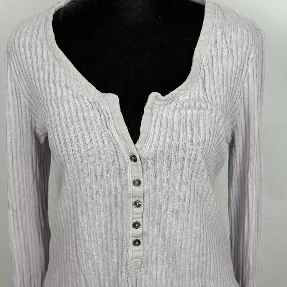 Anthropologie Postcard Ribbed Gray / Lavender Henley - Women’s L - Picture 5 of 9